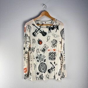 Origami Rock N Roll Rhinestone Mesh Top Sz XXL